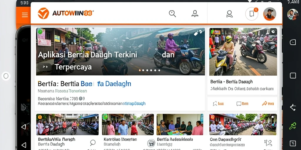Tampilan antarmuka aplikasi AUTOWIN88 dengan berita daerah.