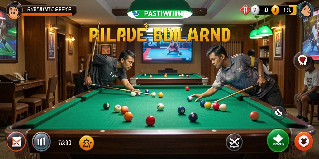 Tampilan antarmuka game Billiard PASTIWIN yang menarik.