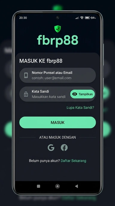 Tampilan halaman login fbrp88